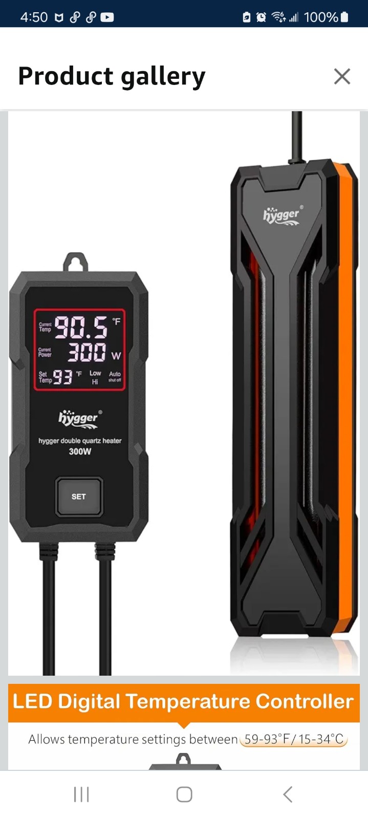 hygger Aquarium Heater 600W Submersible Fish Tank Heater Digital LED Control NIB