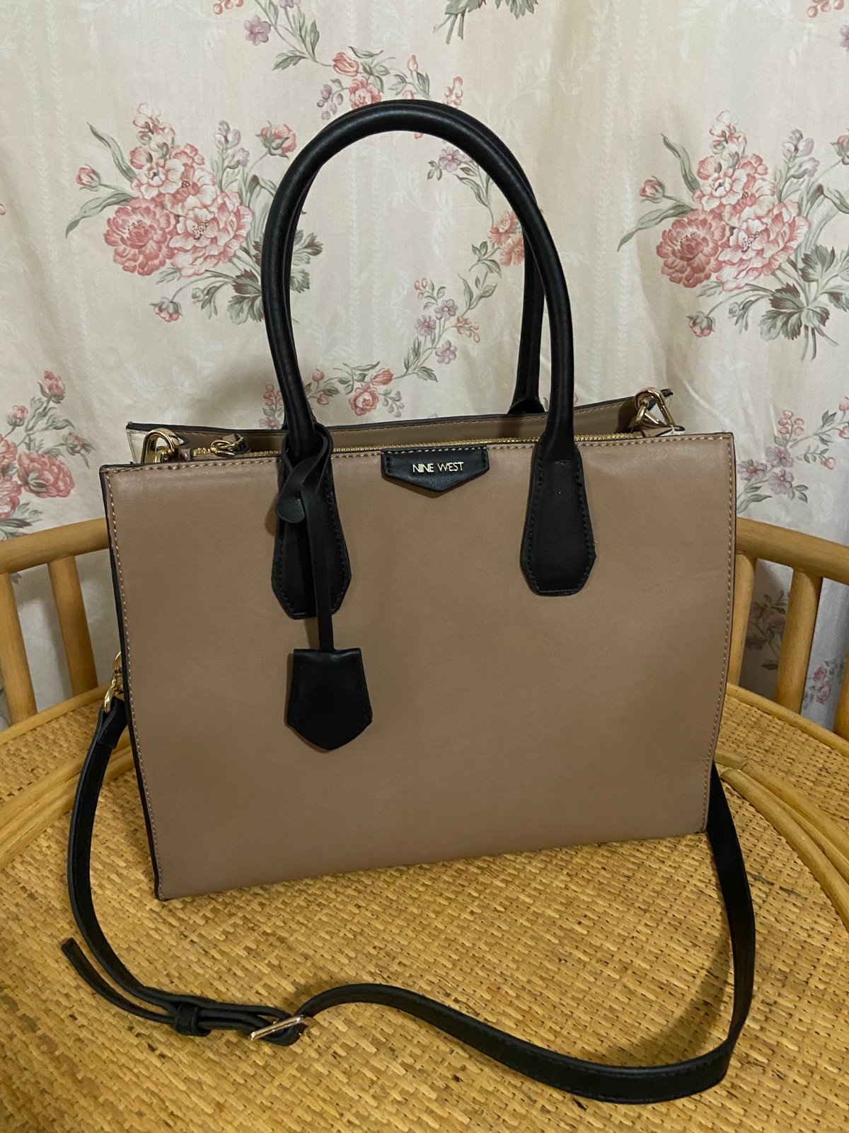 Nine West Tan and White Handbag Purse
