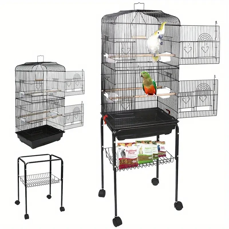 59'' Bird Cage Rolling Parakeet Finch Budgie Conure Lovebird House with Stand