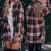 Fall Oversized Brown Plaid Flannel Button Up Long Sleeve Shacket