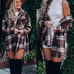 Fall Oversized Brown Plaid Flannel Button Up Long Sleeve Shacket