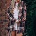 Fall Oversized Brown Plaid Flannel Button Up Long Sleeve Shacket