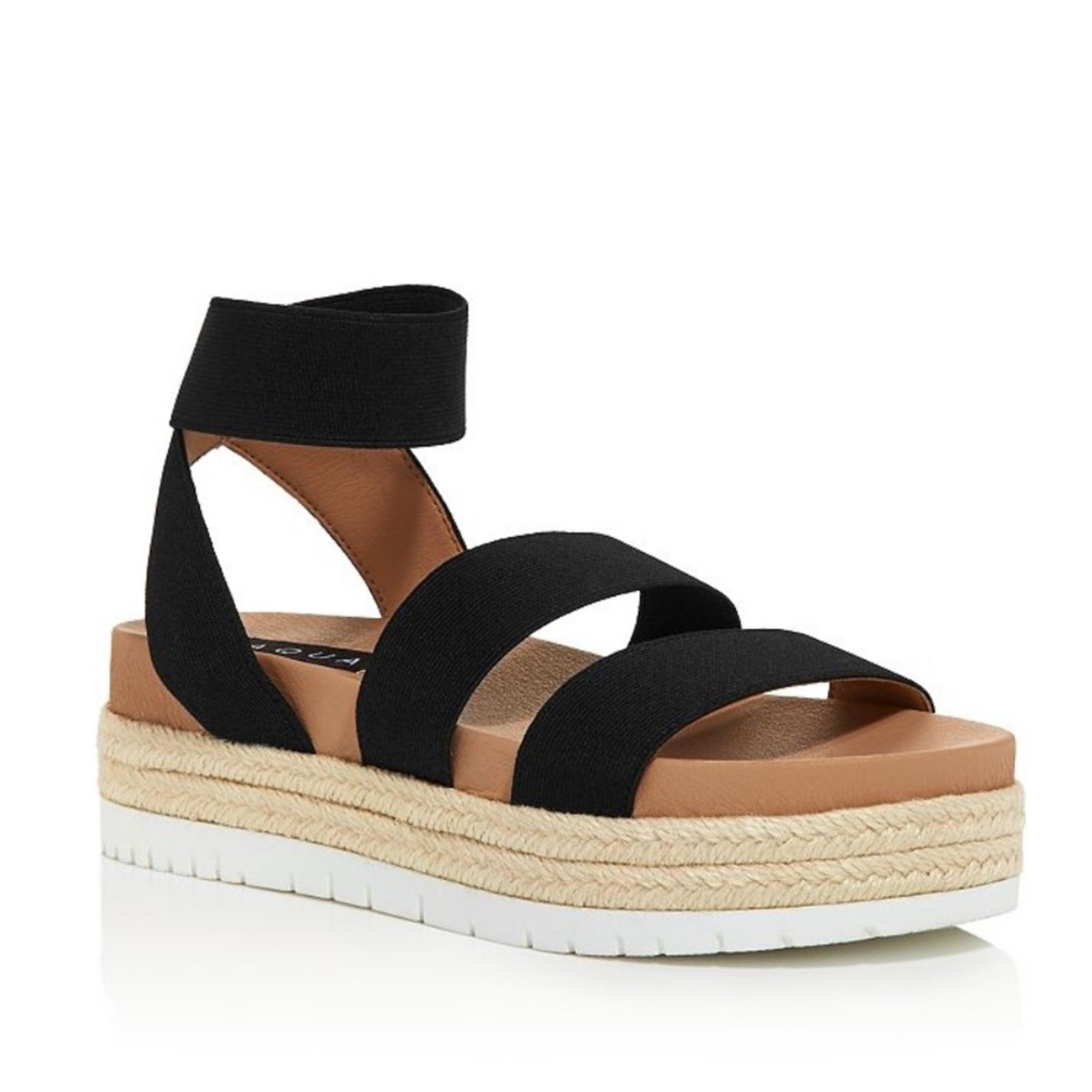 AQUA Women's Black/White Stretch Strappy Platform Espadrille Tali Sandals sz 10
