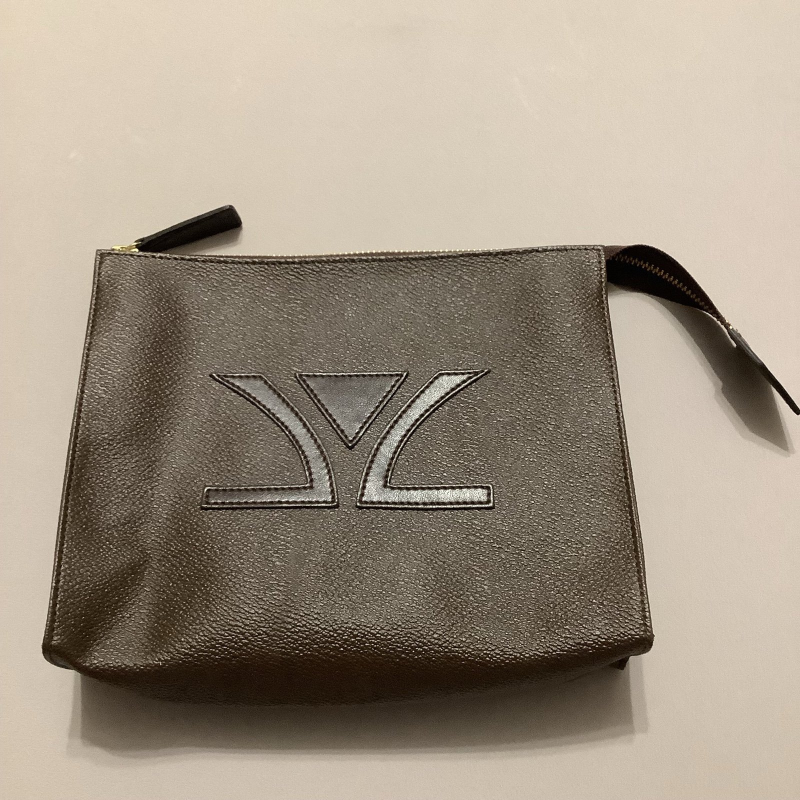 Le Vian Lani Brown Leather Pouch Clutch Purse Makeup Cosmetic Organizer Bag