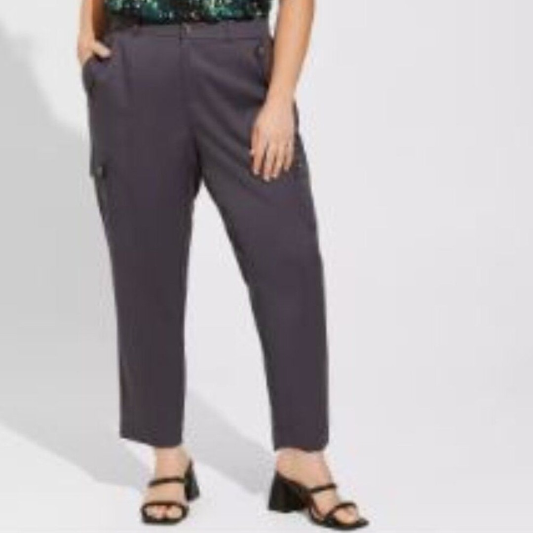 TORRID NWOT 20R Relaxed Taper Studio Linen High Rise Cargo Pant Periscope Gray