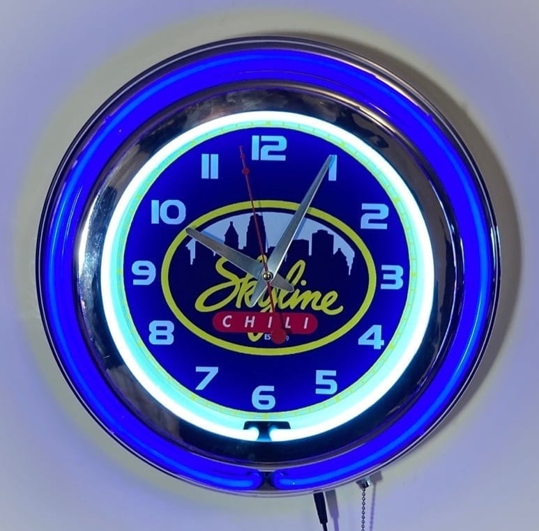 Skyline Chili logo neon wall hanging clock