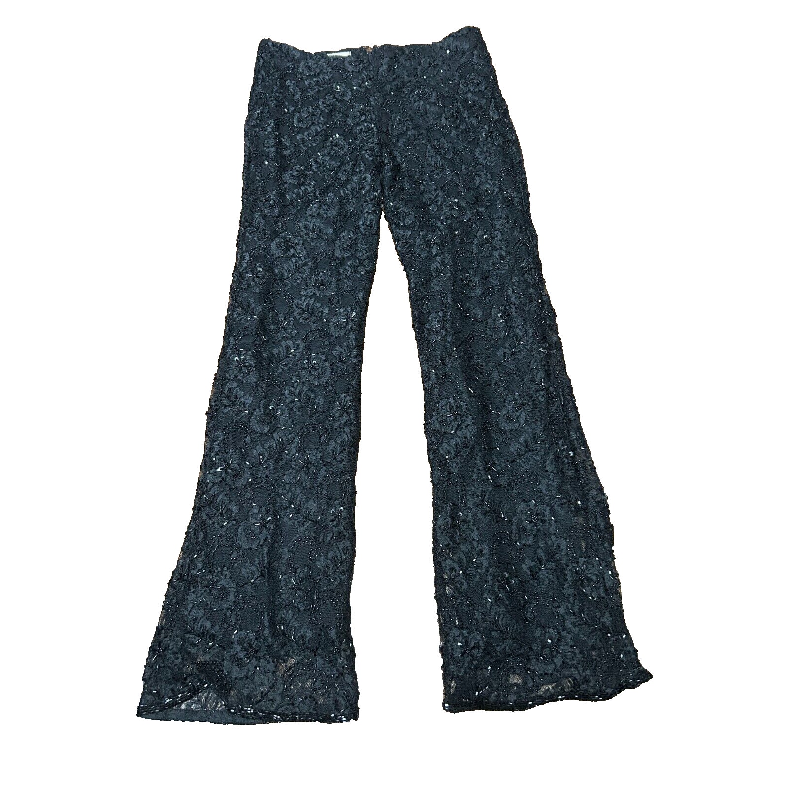 Stenay Women's Black Lined Sequins Beaded Scalloped Lace Bootcut Pants Size 4
