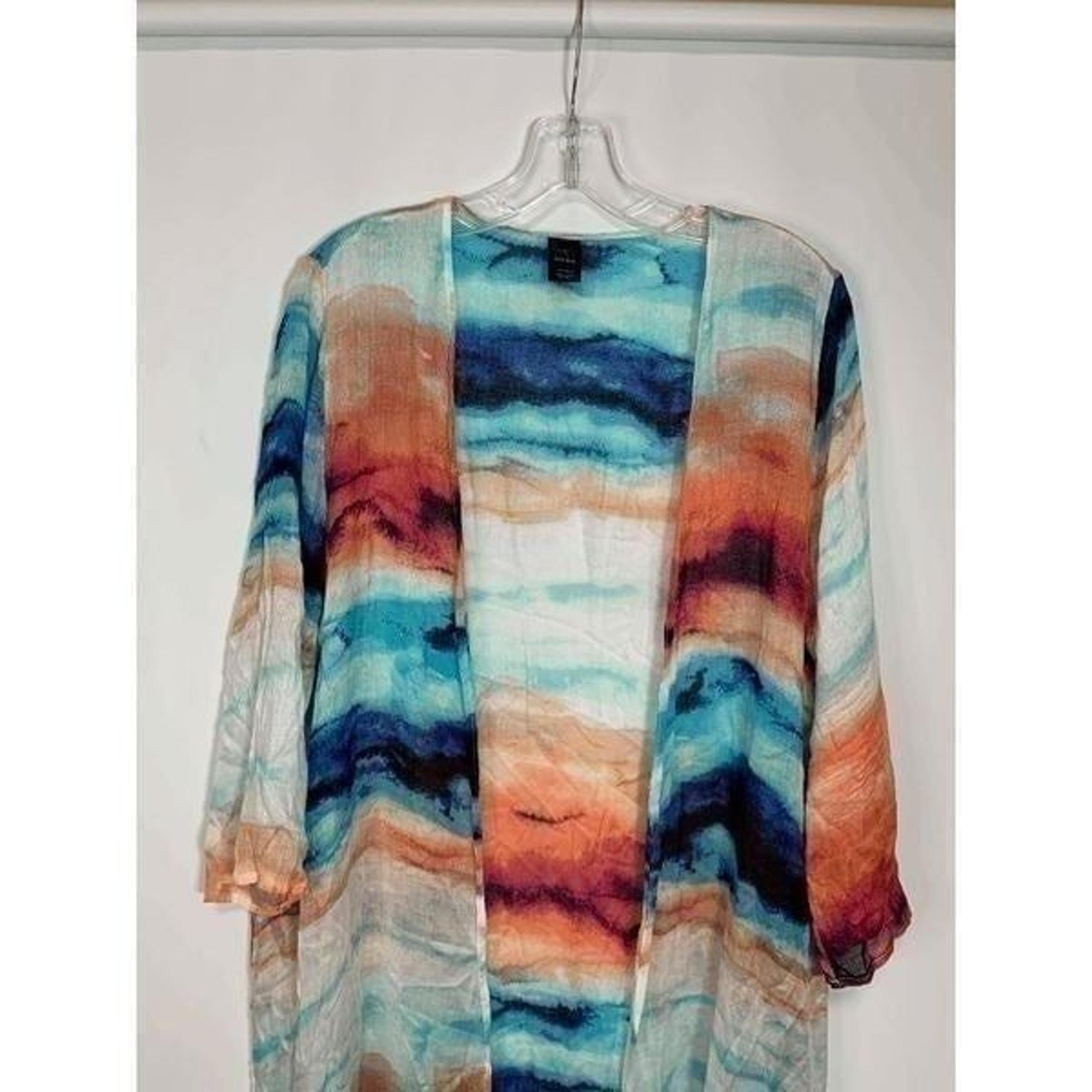 Mix It Women's Shawl Kimono Open Front Swimsuit Cover Up Orange Blue One Size