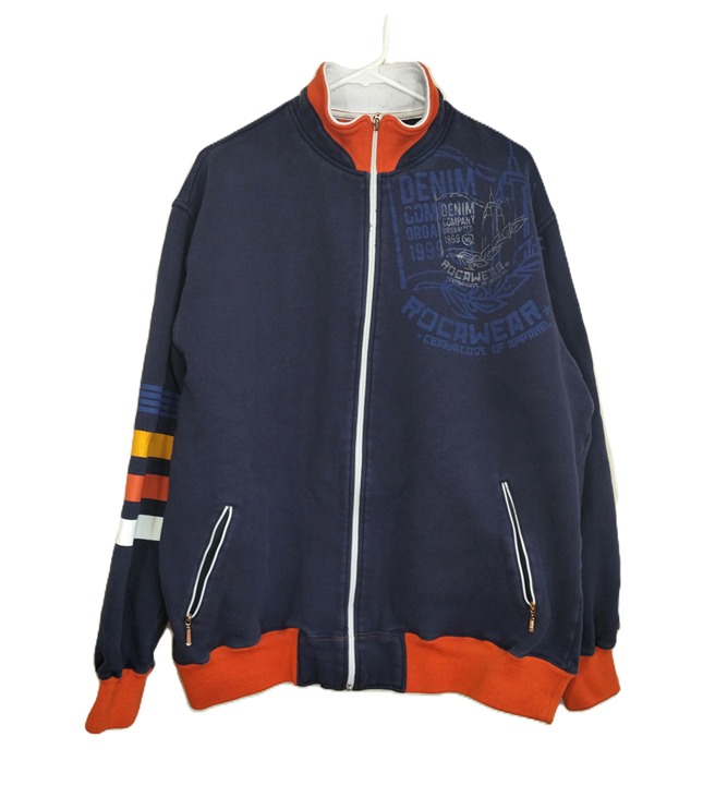 Roca Wear Jacket Mens Extra Large Blue Long Sleeve Full Zip Warm Sweater