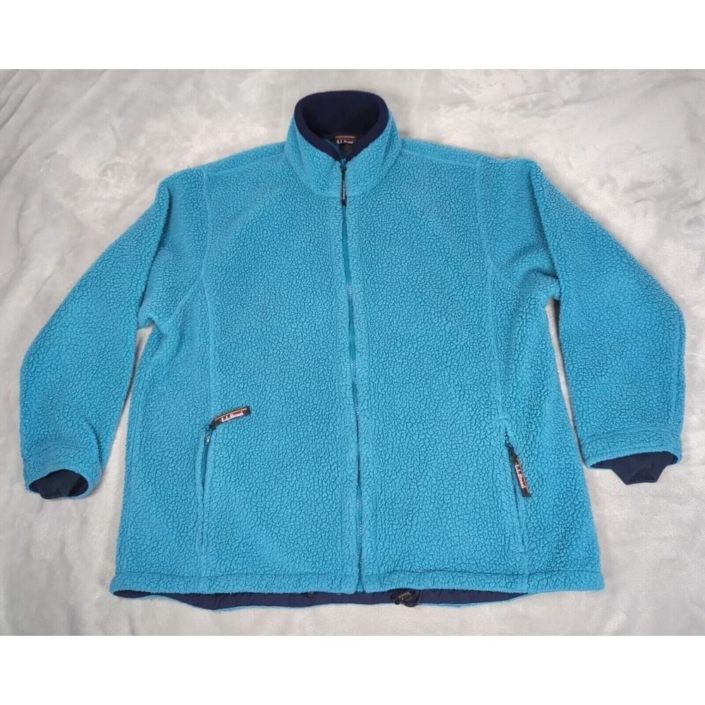 Vintage LL Bean Jacket Womens 1X Blue Polartec Deep Mountain Pile Fleece 90s