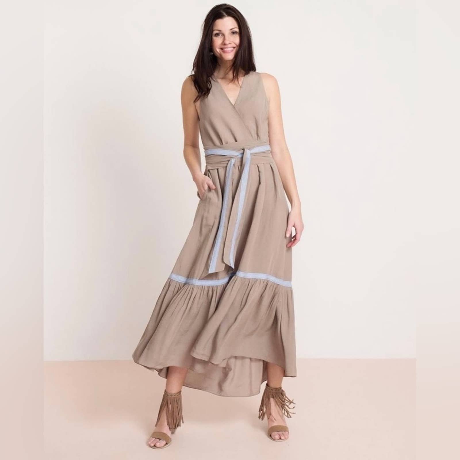 Rungolee Mariposa Wrap Maxi Dress Raw Silk, Extra Long Tie Sz XS