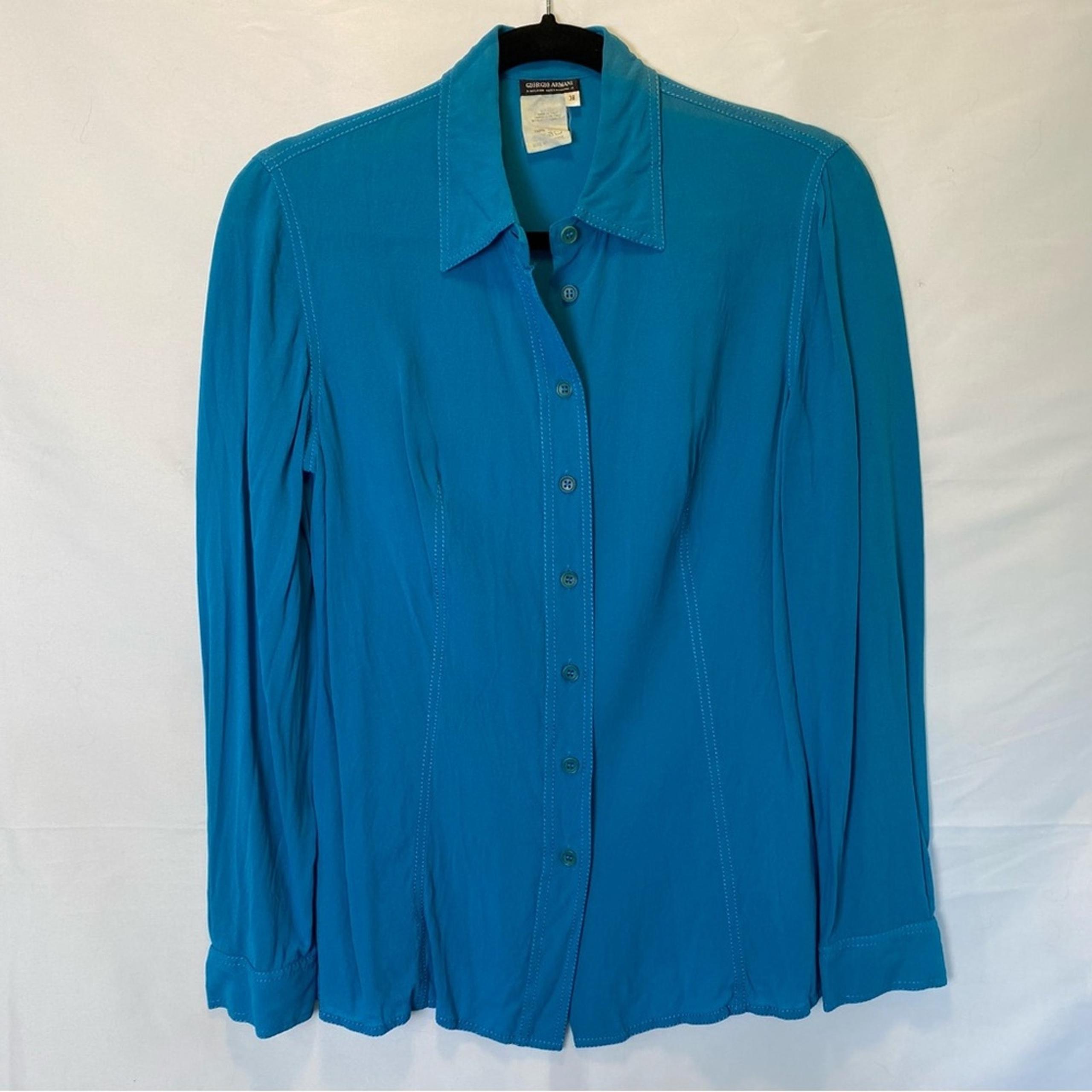 Giorgio Armani Women’s Vintage Silk Button Down Teal Blue Size EU 38 or Small