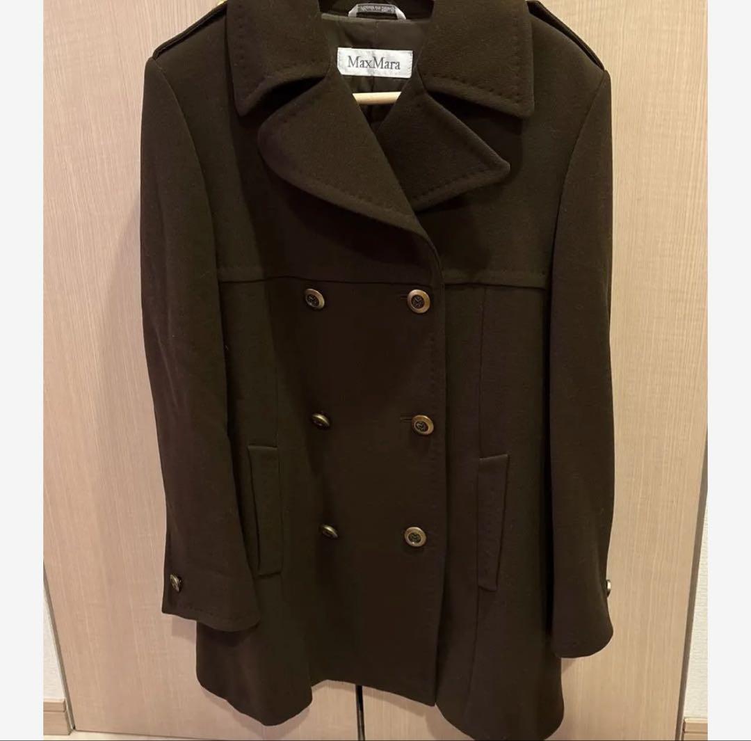 MaxMara White Tag Dark Brown Wool Peacoat Size M