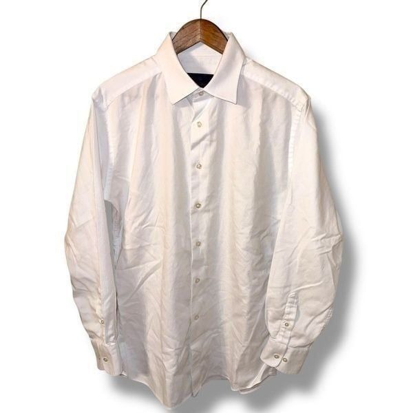 David Donahue White Trim Fit Pinpoint Oxford Dress Shirt 17.5 34/35