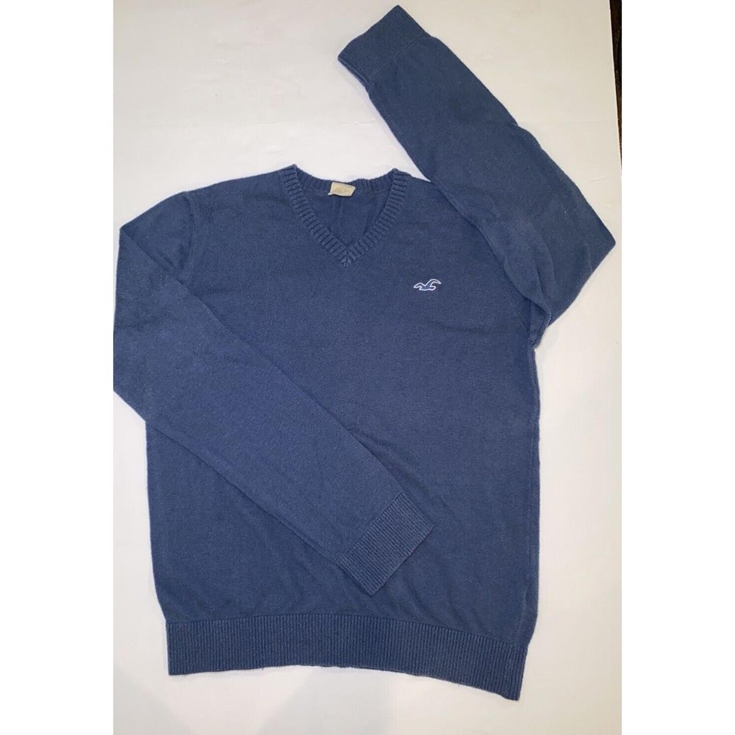Hollister Sweater Large Long Sleeve V-Neck Pullover Top Blue Soft Lightweight