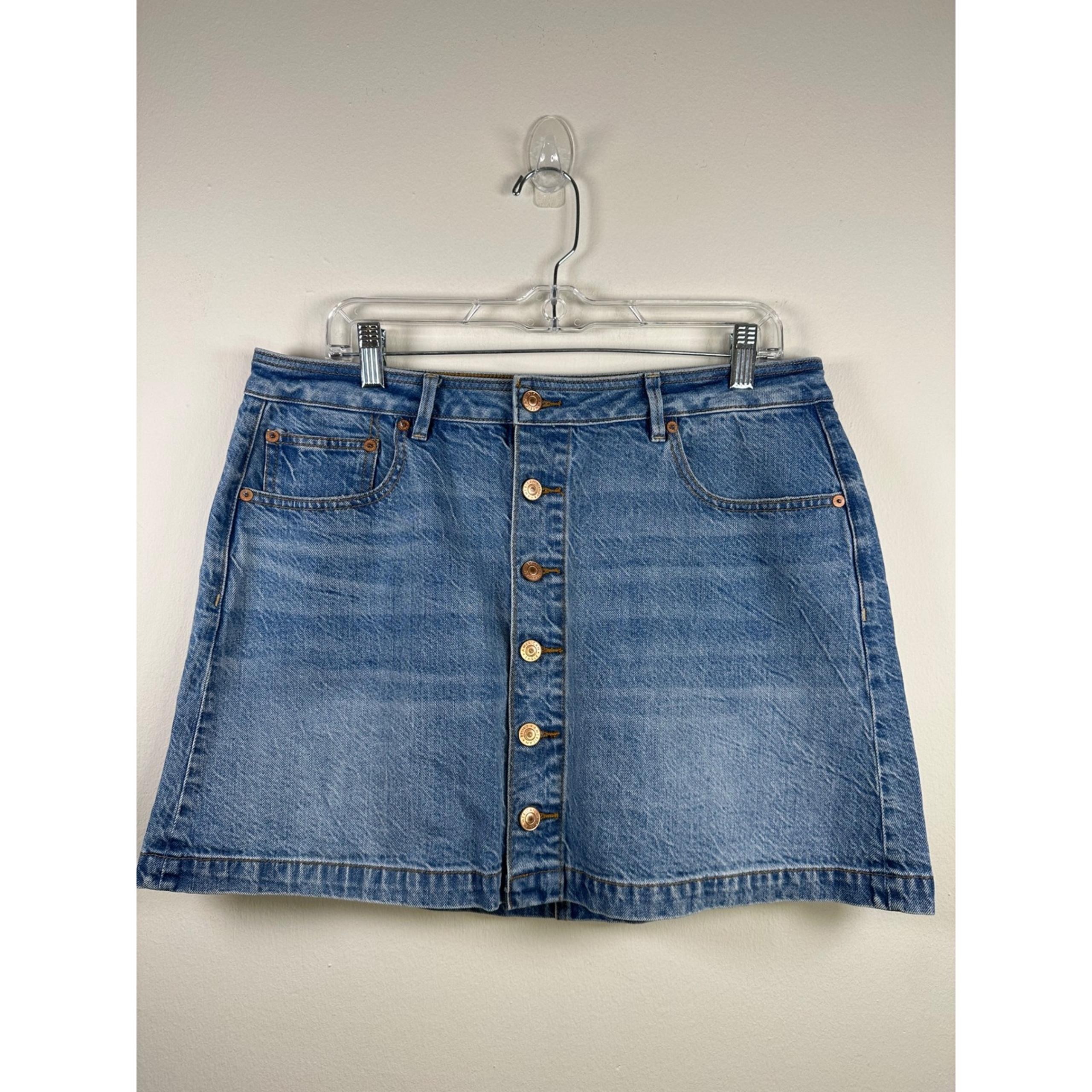 American Eagle Blue Denim Button Front A-line Short Skirt Size 14