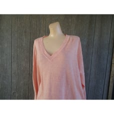 New Eileen Fisher Peach Coral Thin Boxy Pullover V Neck Sweater XL Organic Linen
