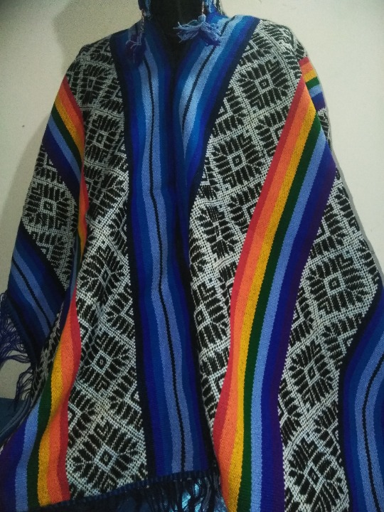 Poncho with cape WARM WINTER - woven in multicolored Andean culture wool