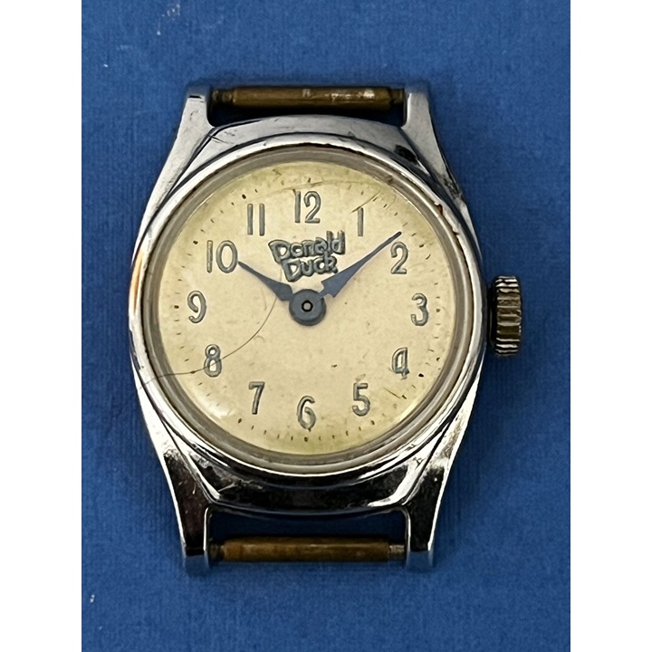 Vintage 23mm Donald Duck Children's Mechanical Wristwatch Stainless Chrome
