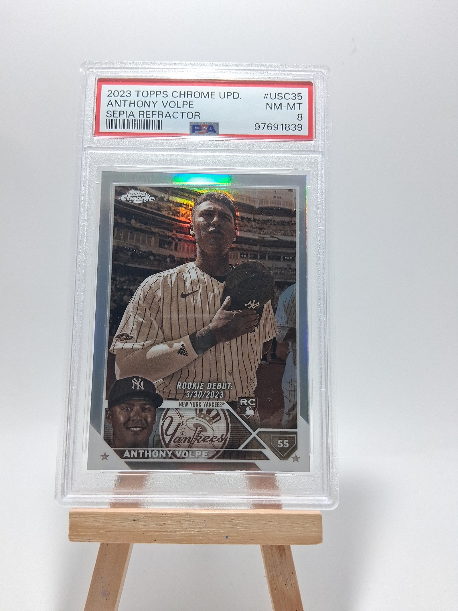 2023 Topps Chrome Anthony Volpe Rookie Debut #USC35 Sepia Refractor PSA 8 POP 1