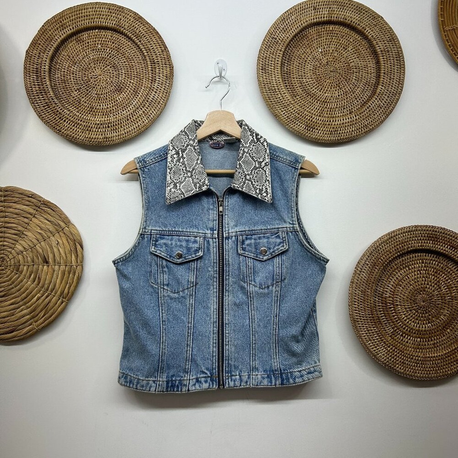 Vintage Y2K 2000s Zana Di Zip Up Snakeskin Collared Denim