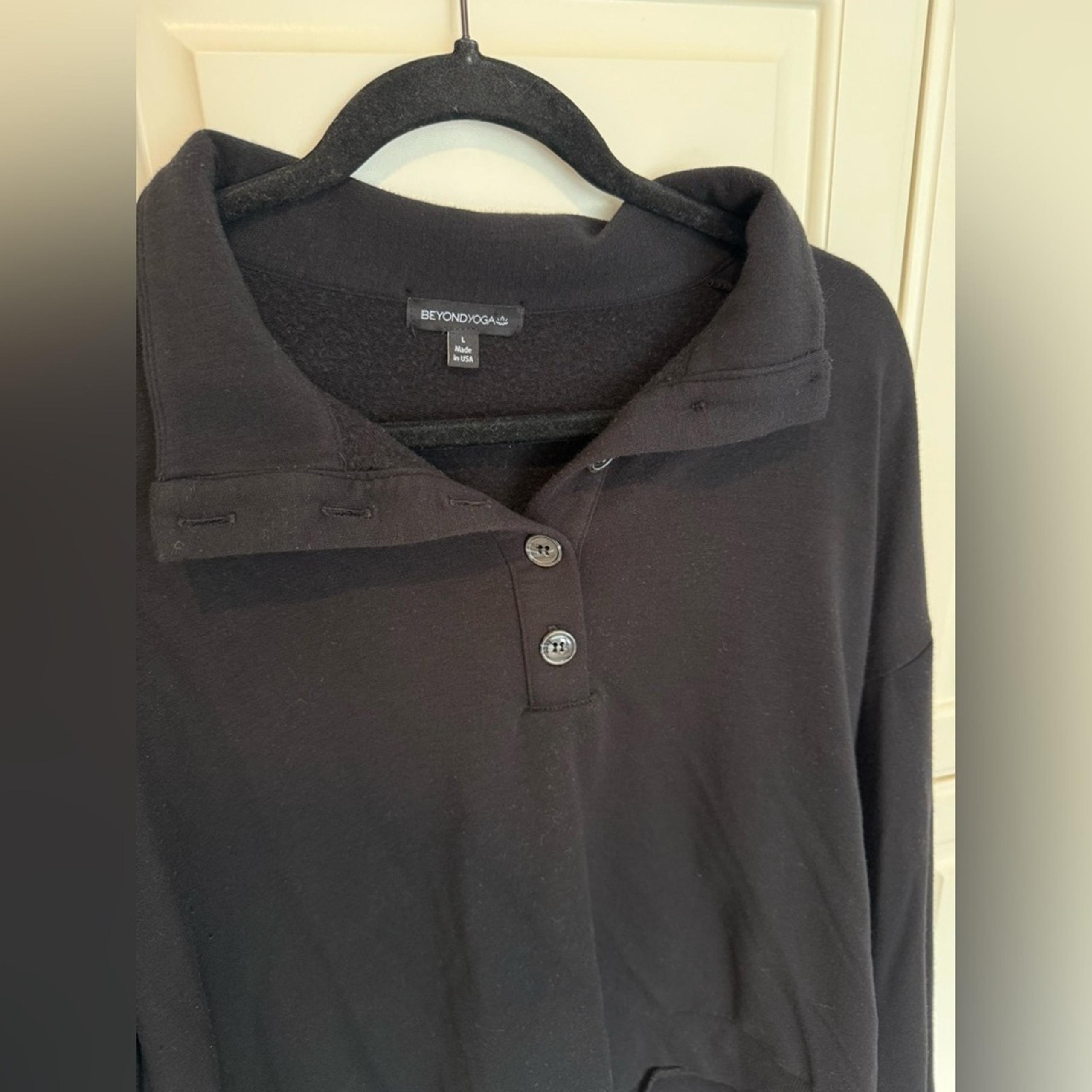 Beyond Yoga Women Black Pullover Sweatshirt Henley Sze Large Athleisure Athletic