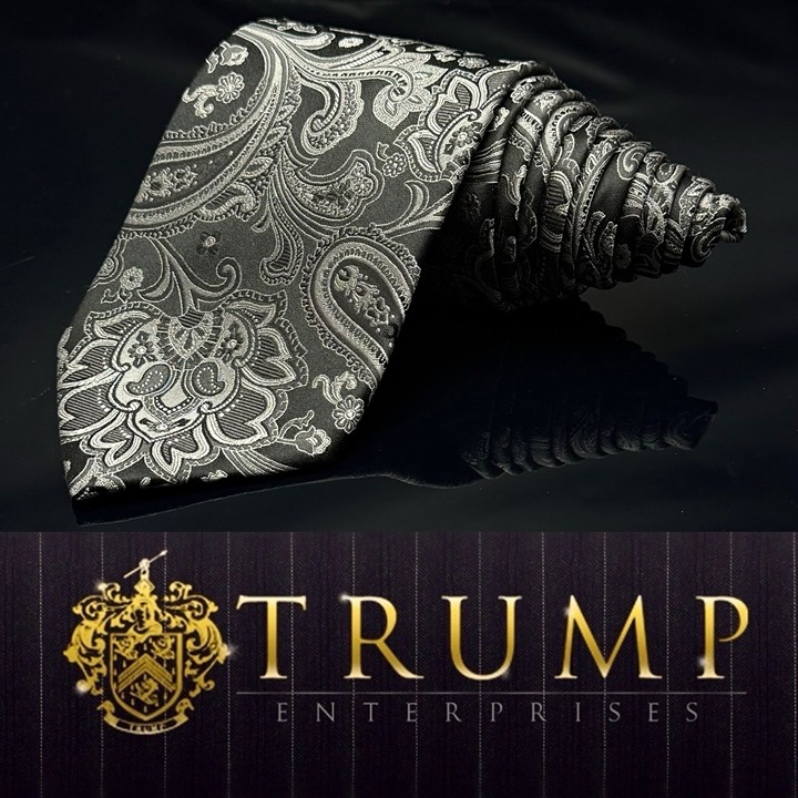 Donald J Trump Tie Necktie Gray Blue Designer Paisley 100% Silk 60”