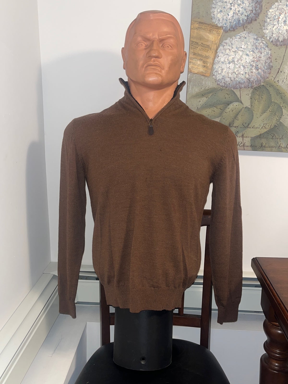 Mens Medium “Eildon Hills “ brown quarter-zip long sleeve sweater