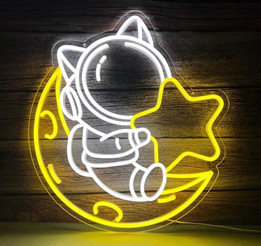 Cute Bright Baby Cat Ear Astronaut Moon Star LED Night Light Room Wall Decoratio