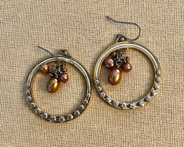 W1897 Retired Silpada Pearl/Brass Hoop Earrings