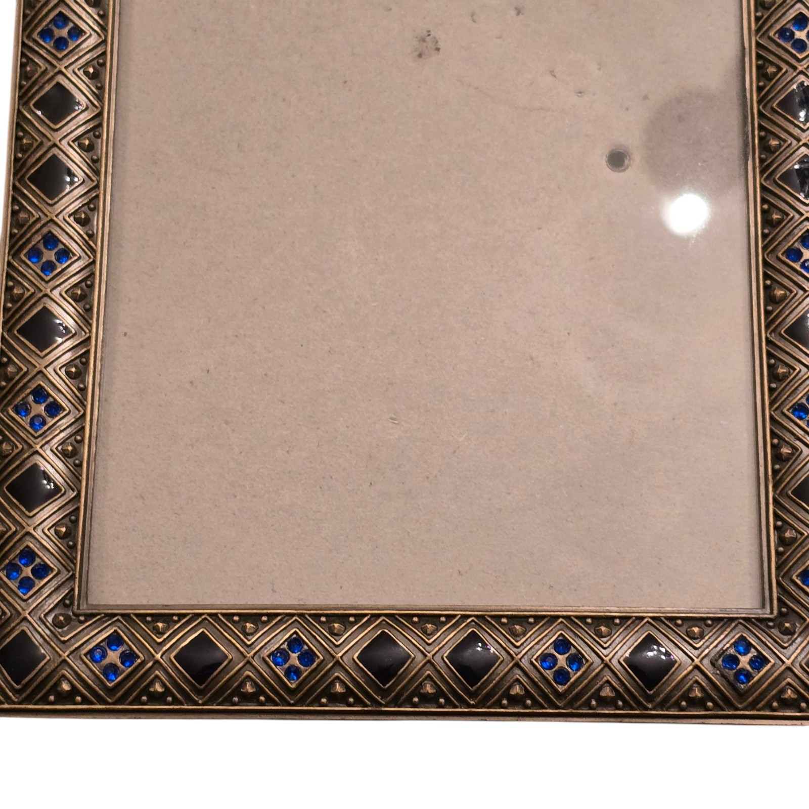 Vintage Carr Brass Picture Frame 8x10 Blue Black Enamel Diamond Design Retro