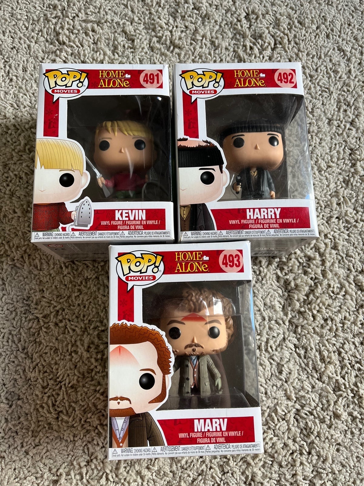 ✅Funko Pop Home Alone Christmas Lot Of 3 491 Kevin Harry Marv wt protectors!✅