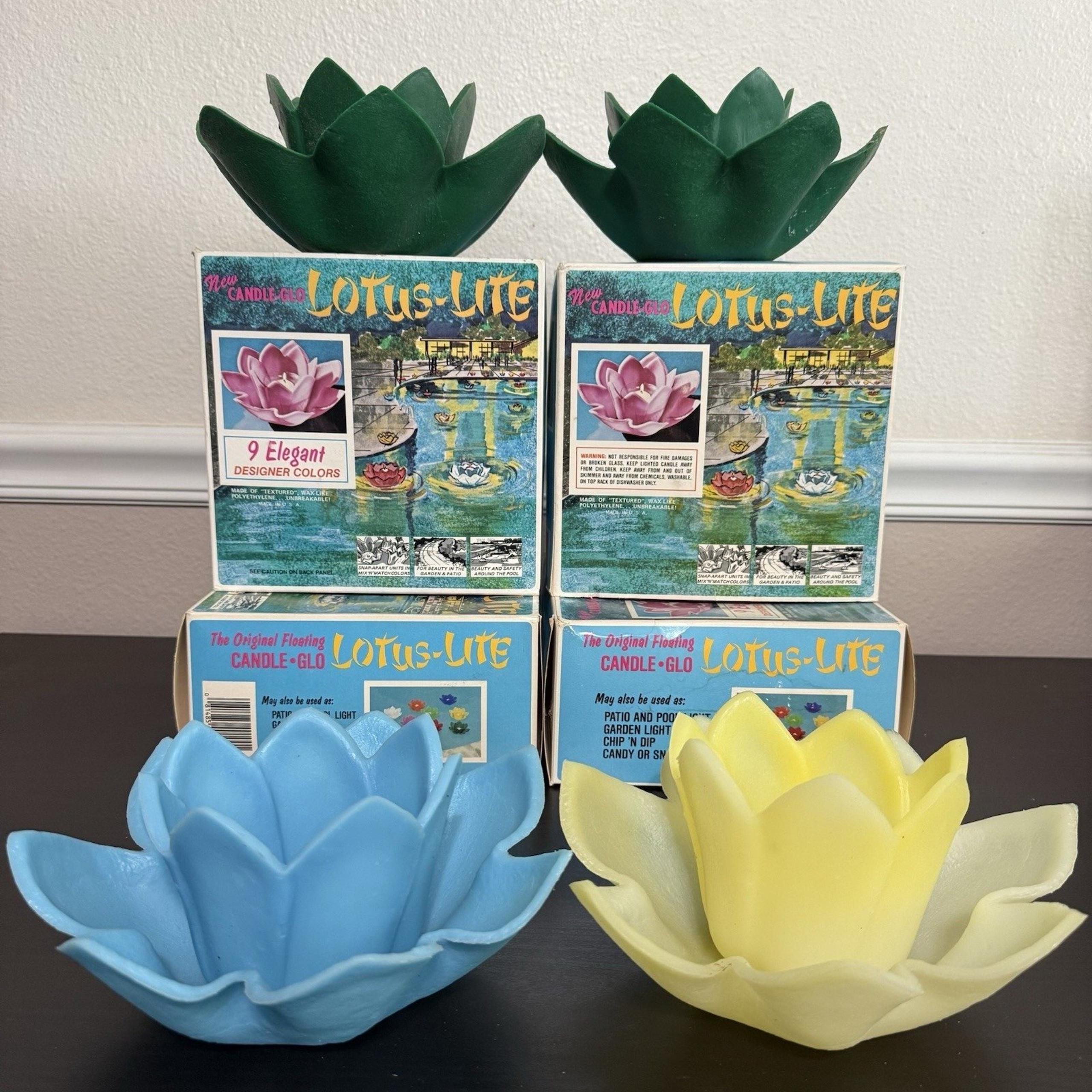 Vintage Lotus Lite Floating Pool Candle Holder Set 4 Blue Green Candle-Glo USA