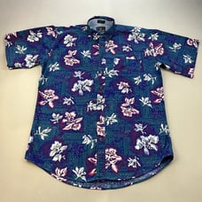 Vintage Chaps Ralph Lauren Hawaiian Shirt Adult Large Tall Blue Floral Button Up