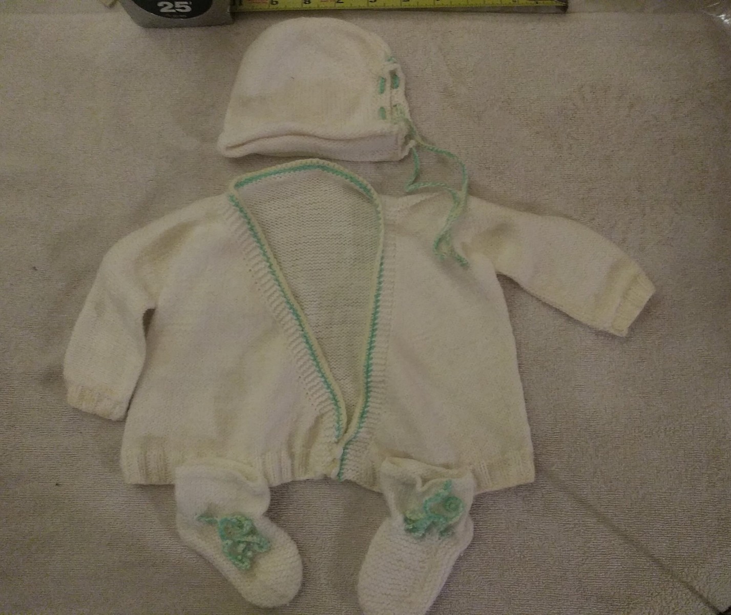 Vintage Handmade sweater hat an shoes matching 100% cotton found in 1960's cedar