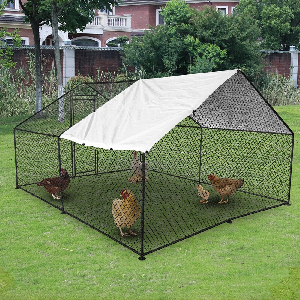 new 13x10x6.6 ft Large Metal Chicken Coop Walk-In Chicken Run Peaked Roof Farm Y