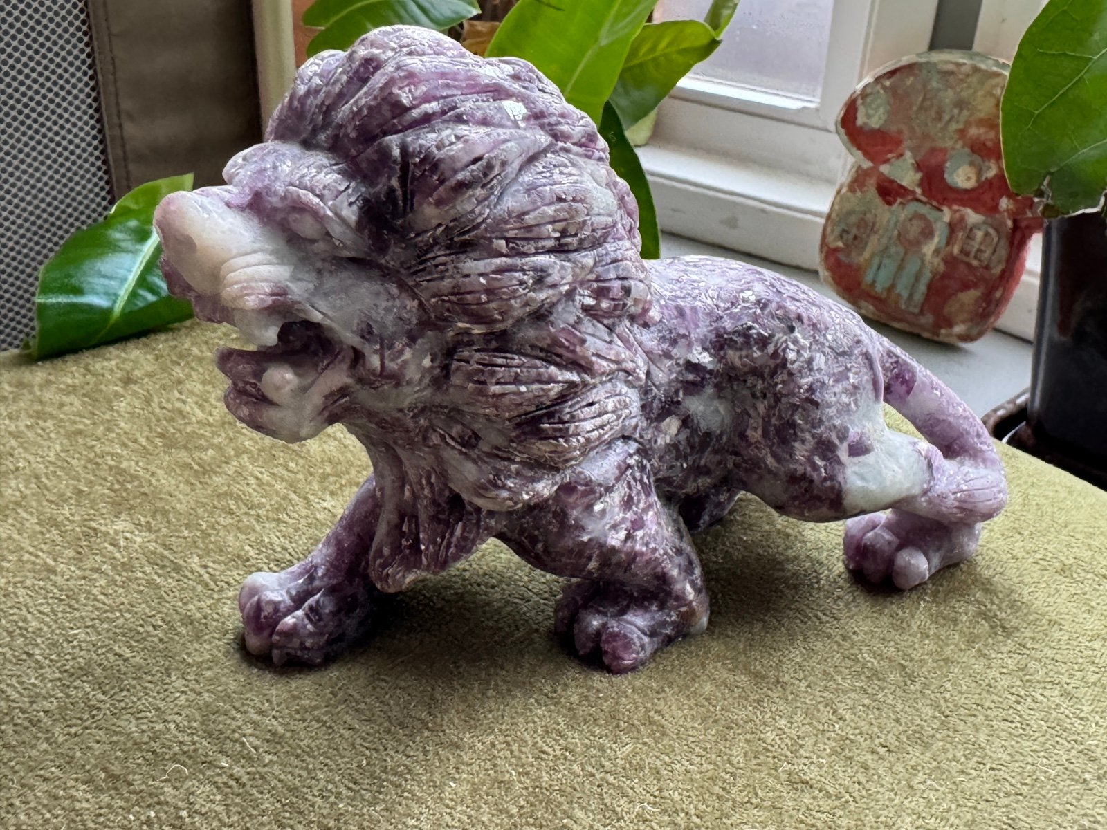 large hand carved amethyst lion crystal