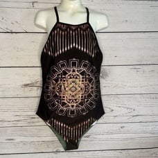 NWOT Women’s Gold/Metallic Geometric Print One Piece Bathing Suit Swimsuit M
