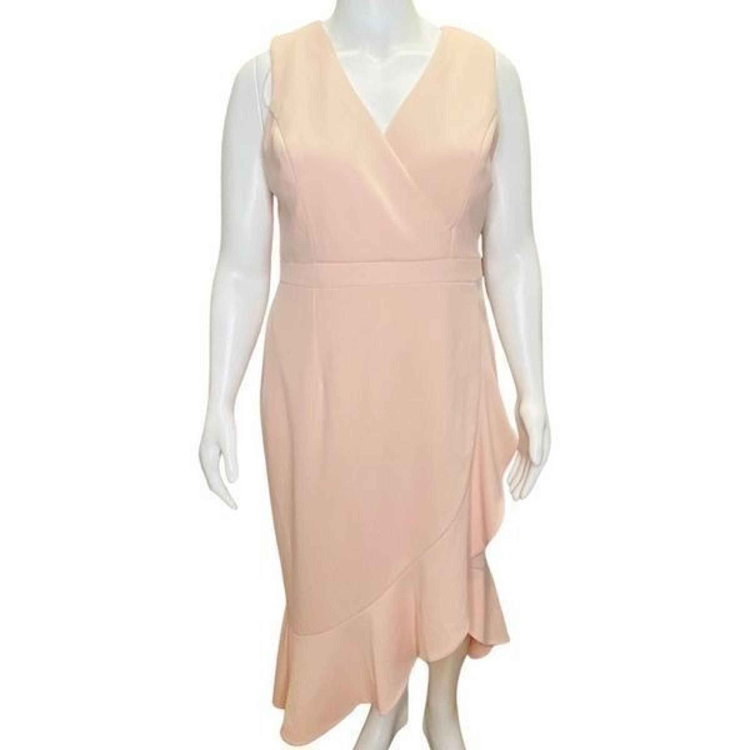 Xscape front wrap scuba crepe gown NWOT 14W in blush pink