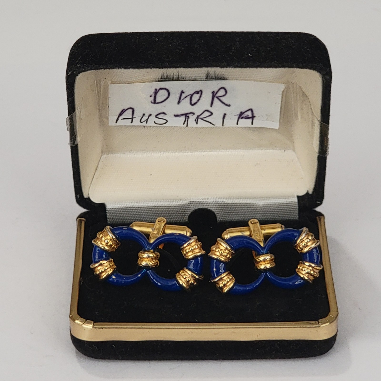 Vtg Christian Dior Austria Blue Enamel Infinity Marine Knobs Gold Tone Cufflinks
