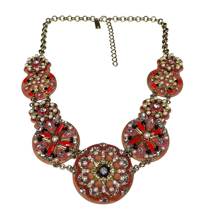 VTG Rare Y2K Kate Spade Desert Garden Statement Necklace Beaded Sparkly 22 Pink
