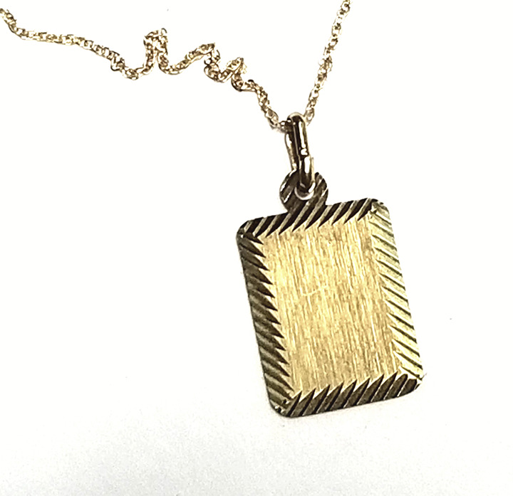 14kt Gold ID Pendant Ready for Initial Matte with Engraved Border & 14K Chain