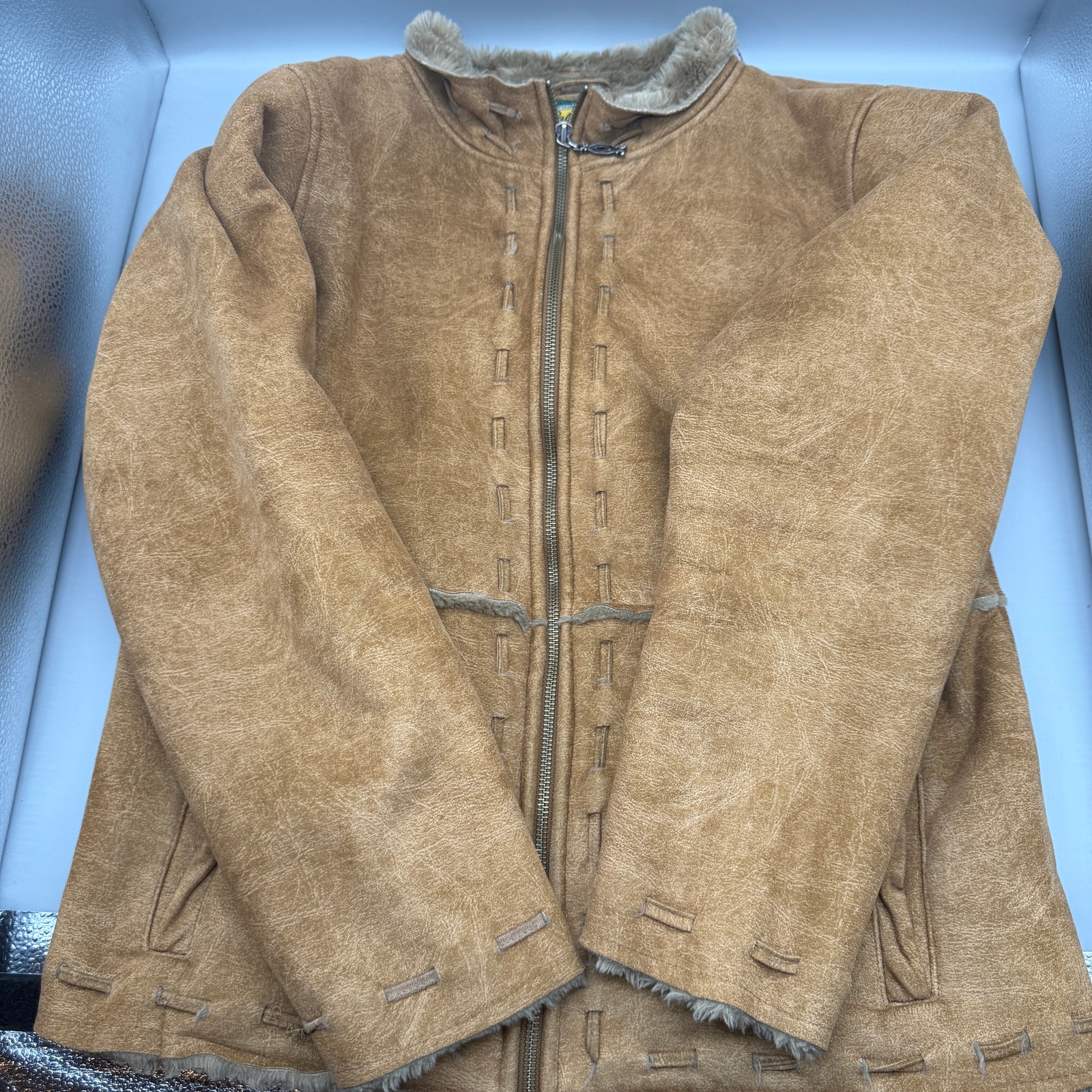 Cabelas Women’s Faux Suede Leather Faux Fur Lined Jacket Medium Regular Brown