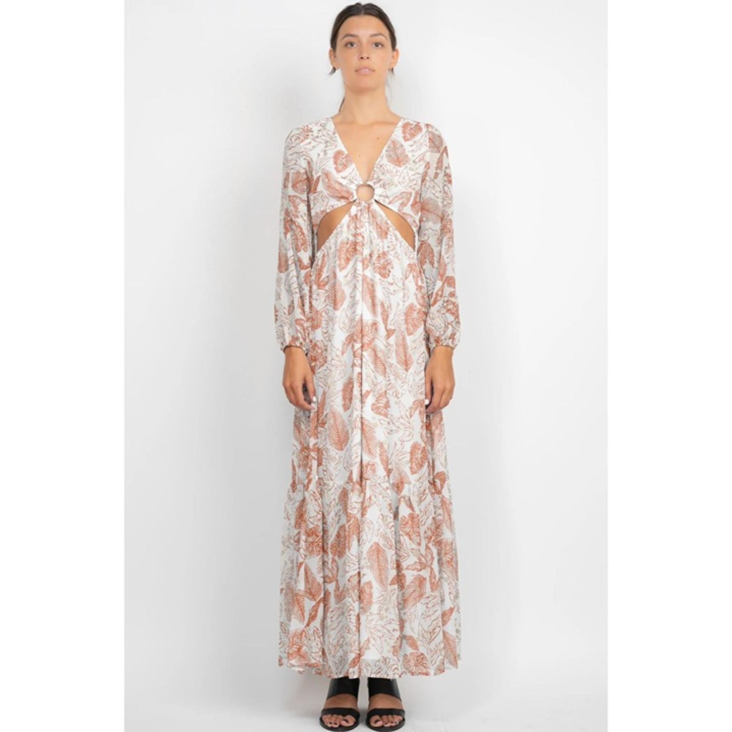 Boho Floral Cutout Maxi Dress With Long Sleeves & Ring Detail By BTFL-Life