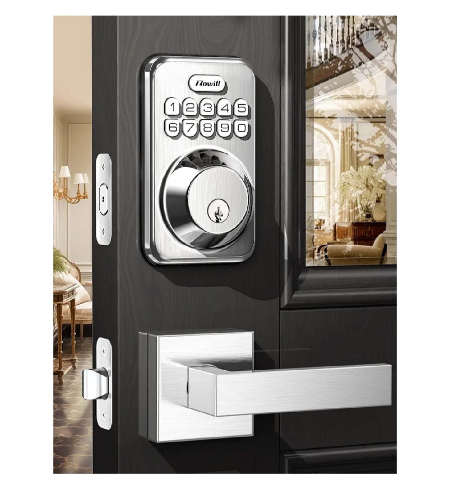 Zowill Keyless Entry Door Lock with 2 Lever Handles, Electronic Keypad Deadbolt,