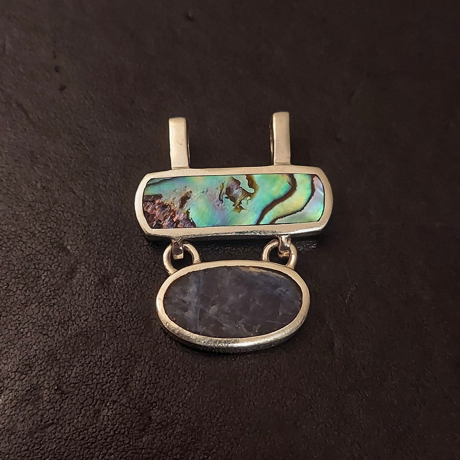 Vintage Sterling Silver Paua Shell Abalone Sodalite Slide Pendant