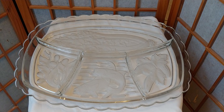 Vintage Tiara Glass Large Rectangular 4-part Divided Etched Glass Platter