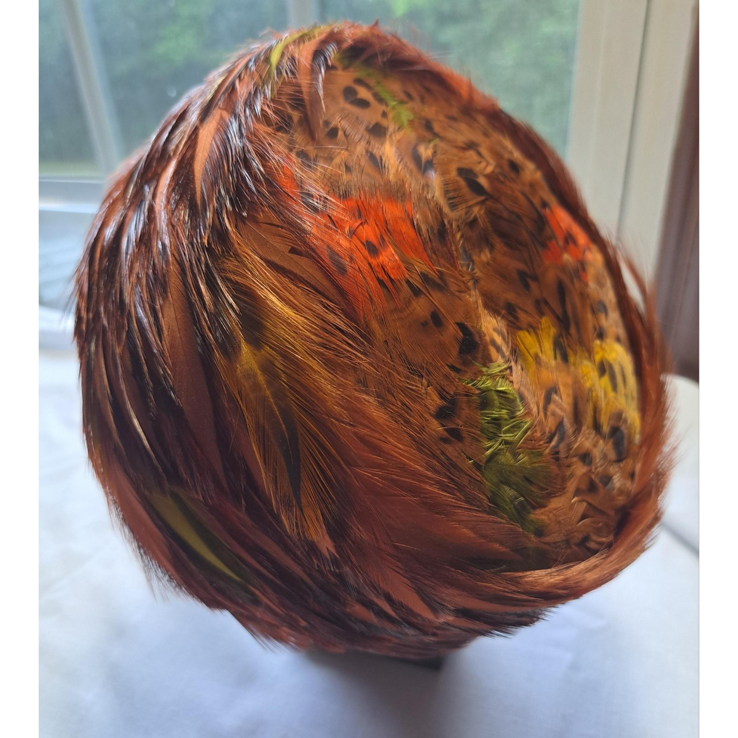 VINTAGE GENE DORIS New York ORIGINAL PHEASANT Quail FEATHER PILLBOX HAT