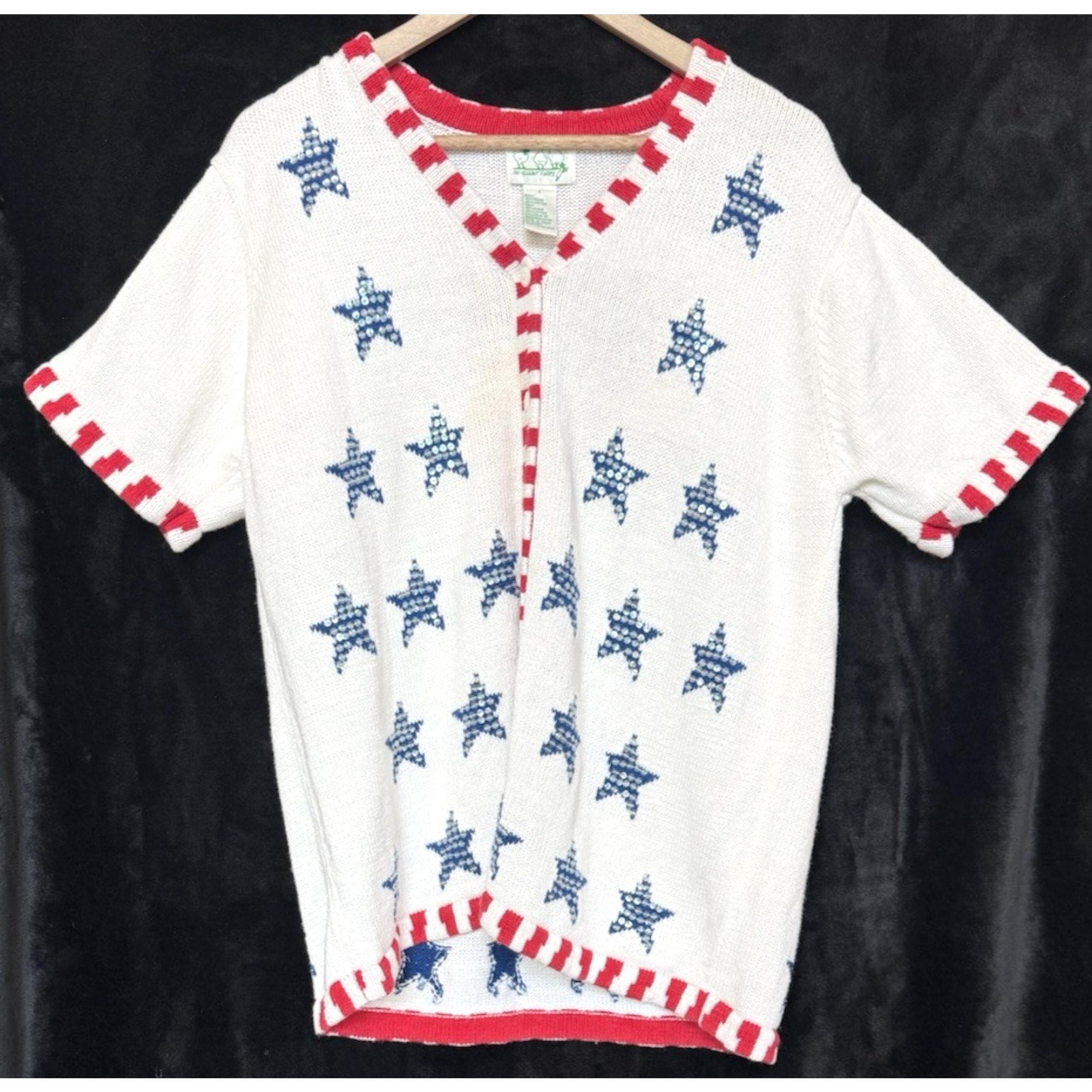 Vintage Quacker Factory 4th of July Sweater American Patriotic Size L Knit Flag