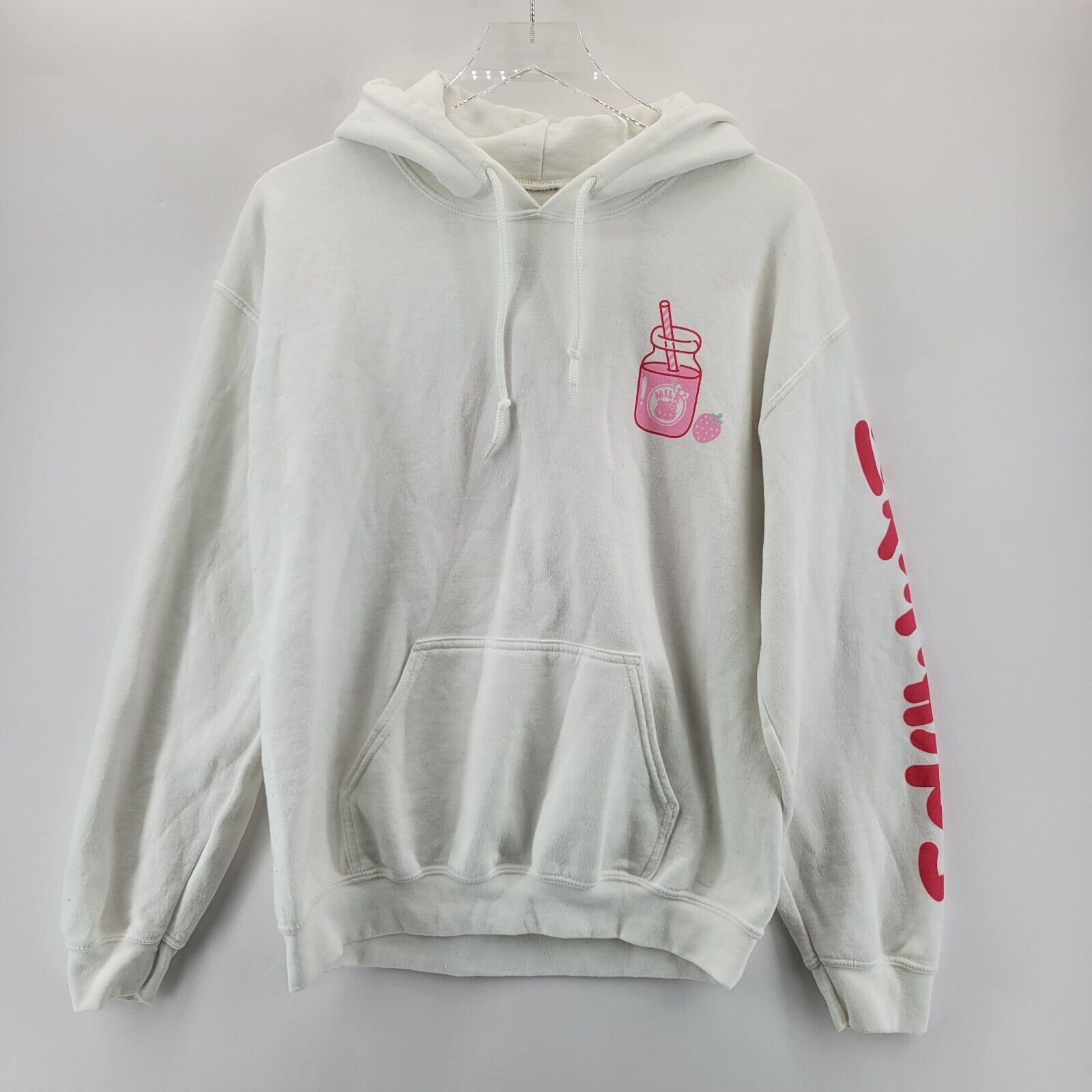 Sanrio Hello Kitty Hoodie Sweatshirt Medium White Pink Strawberry Milk Pullover